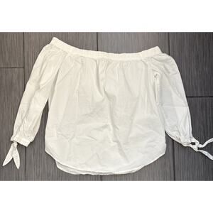 Abercrombie & Fitch Woman’s White Poplin Off Shoulder Tie Cuff Blouse Size Small